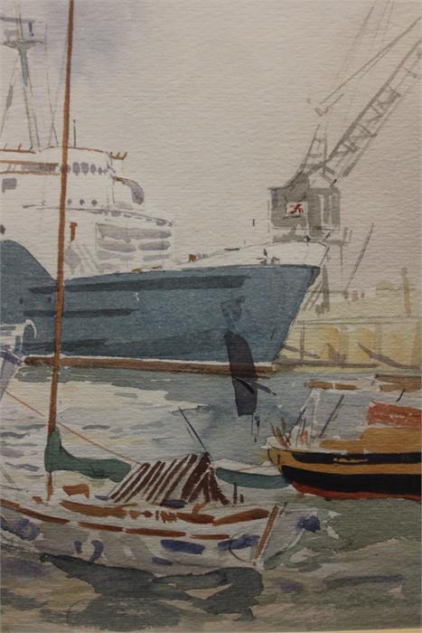 Of Nautical interest, a watercolour of a dock yard depicting a Sealink Ferry. - Image 4 of 28