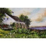 Watercolour of a New England scene ' Clapperboard Cottage ' bearing signature "J.Parker".