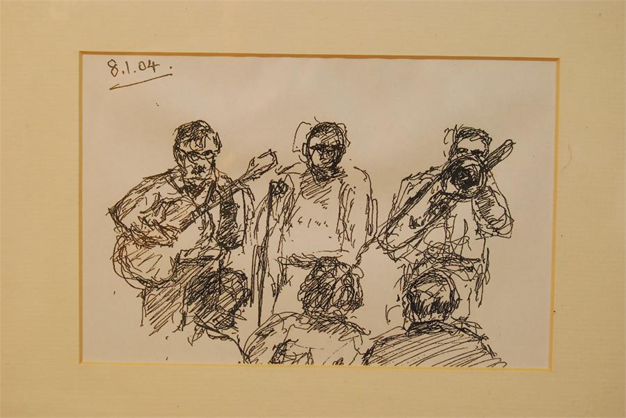 Of local Stamford interest - five pen and ink drawings of musicians at the George Hotel - Image 11 of 23