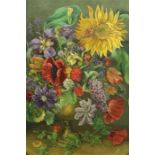 Still life - Floral display on board bearing signature - J. Philbrock, 60 by 45 cm approximate