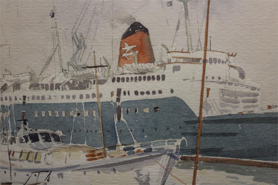 Of Nautical interest, a watercolour of a dock yard depicting a Sealink Ferry. - Image 8 of 28