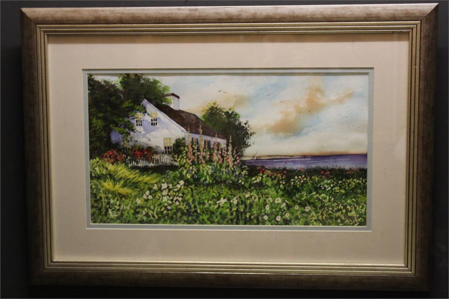 Watercolour of a New England scene ' Clapperboard Cottage ' bearing signature "J.Parker". - Image 12 of 39