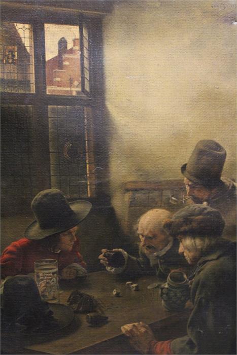 Dutch / German tavern scene, canvas, Bearing indistinct signature and dated 1886.