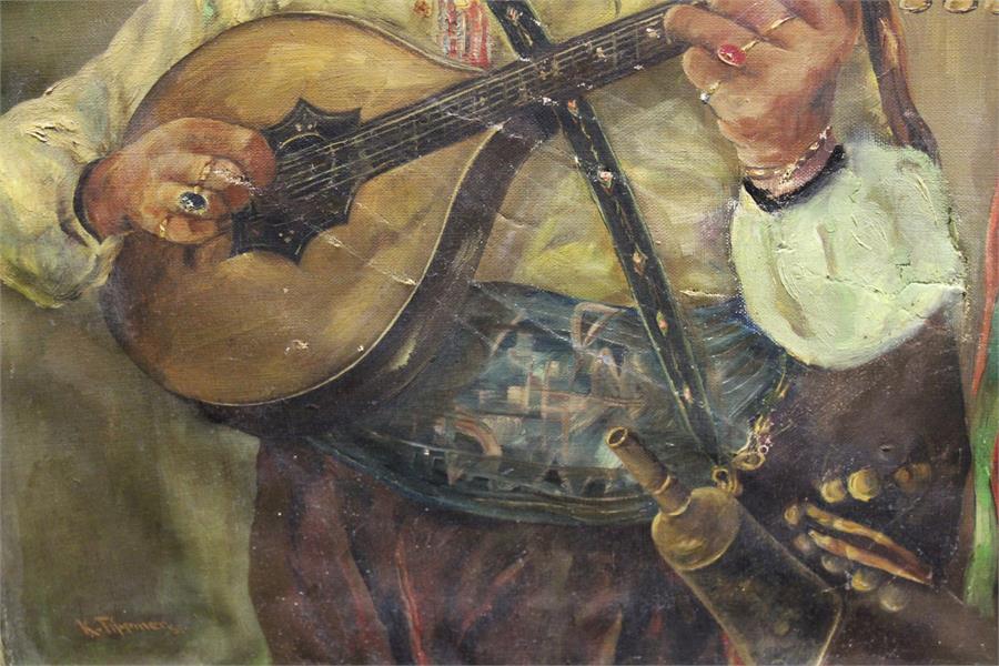 Mandolin Player possibly South American. Oil on canvas. Bearing signature and dated "K. Tippmer" ' - Image 5 of 30