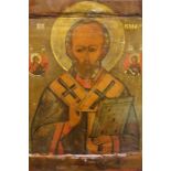 Russian religious icon, painted on wood. S. Nicola on verso,