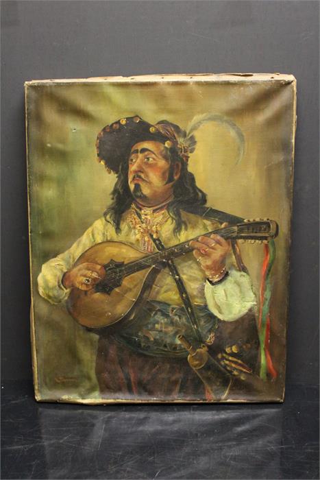 Mandolin Player possibly South American. Oil on canvas. Bearing signature and dated "K. Tippmer" ' - Image 13 of 30