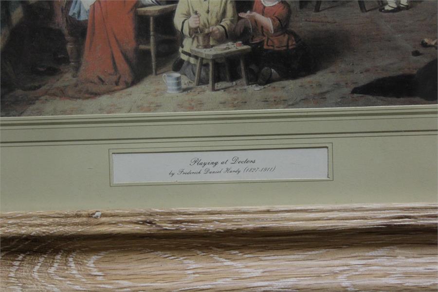 Print in limed frame - "playing at doctors" after Frederick Daniel Hardy and another "too old to - Image 2 of 12