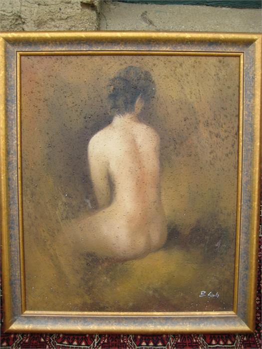 nude - oil and sand? on canvas indistinctly signed lower right B....... - Image 3 of 9