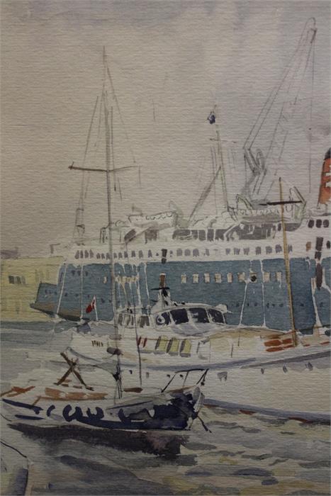 Of Nautical interest, a watercolour of a dock yard depicting a Sealink Ferry. - Image 5 of 28