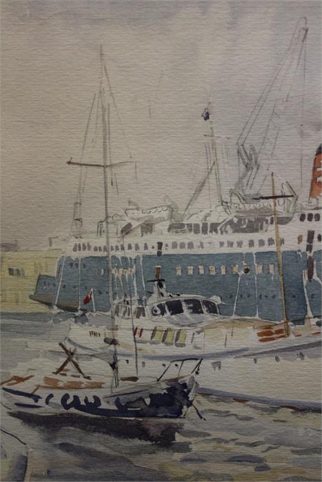 Of Nautical interest, a watercolour of a dock yard depicting a Sealink Ferry. - Image 22 of 28