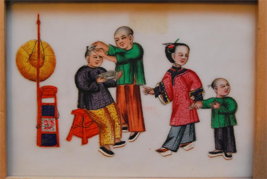 Four Chinese watercolours on pith / rice paper. Trading scenes. - Image 18 of 21