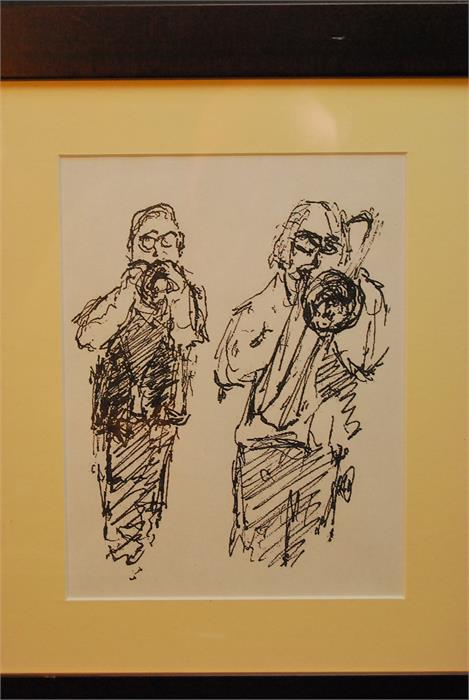 Of local Stamford interest - five pen and ink drawings of musicians at the George Hotel - Image 15 of 23