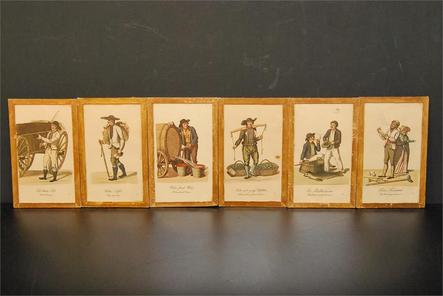 Six German colonial pictures painted? on porcelain tile? titled: