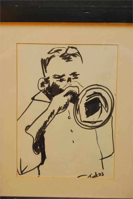 Of local Stamford interest - five pen and ink drawings of musicians at the George Hotel - Image 12 of 23