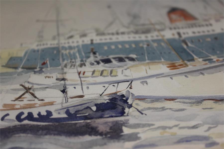 Of Nautical interest, a watercolour of a dock yard depicting a Sealink Ferry. - Image 7 of 28