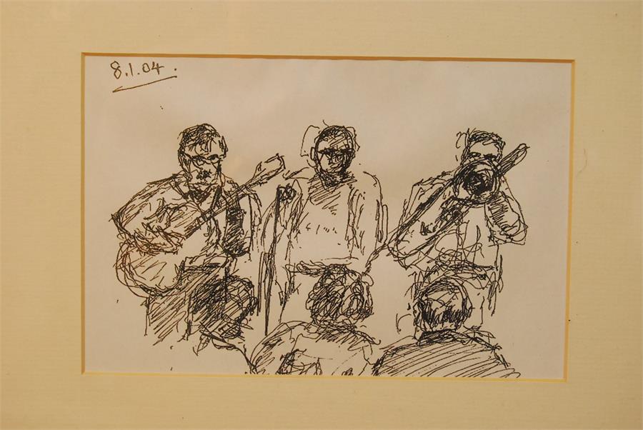 Of local Stamford interest - five pen and ink drawings of musicians at the George Hotel - Image 20 of 23