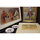 After A. J. Gooseman, a signed print of Nashwan, a " We three Kings " print, two porcelain "