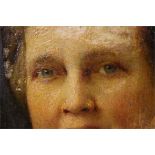 Portrait - Oil painting on canvas of a seated lady in a fur, some significant damage. Dimensions: