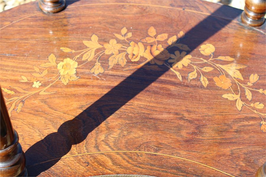 Kidney shaped rosewood or mahogany two tier table / etagere, french style, floral marquetry inlaid - Image 6 of 7