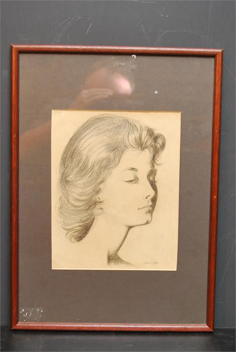 Portrait of a young lady , pencil - bearing signature and dated "J Benuel 1950" - Image 2 of 3