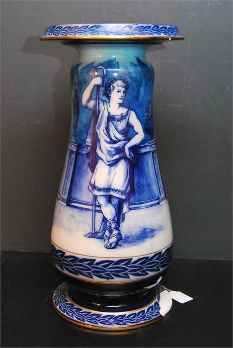 A 19th century Blue and White - Doulton pedestal stand / plinth with repairs to one side. Height: