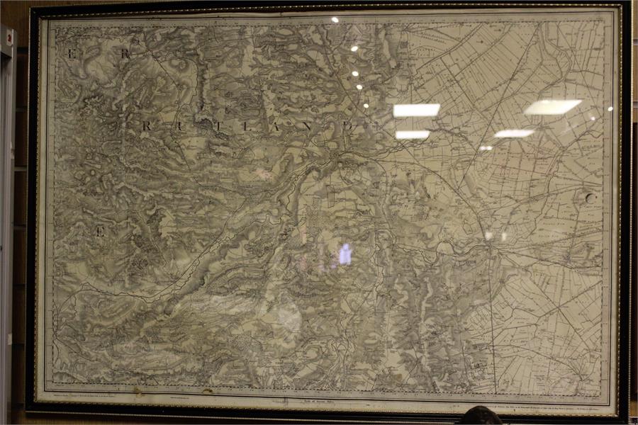 A Large framed map of Rutland - Engraved at the ordnance map office in the tower under the direction