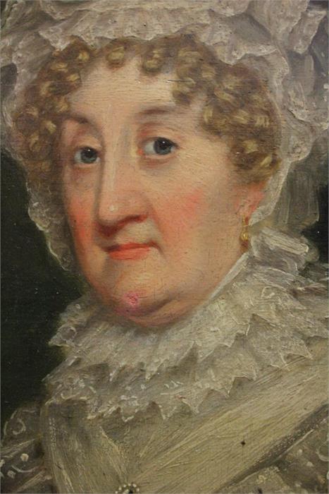 A portrait, oil on board, 19th Century, bearing label " Isabella Stroud ". " Born in ?, she - Image 2 of 9