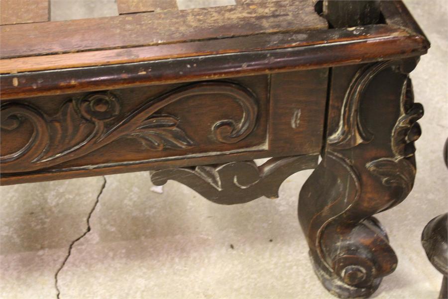 A Carved Four Poster bed. 7ft by 65" wide, 79" high, mattress base height 19 1/2", would suit 62" - Image 3 of 6