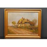 oil painting of a cottage bearing signature Aileen Smith and dated 1929