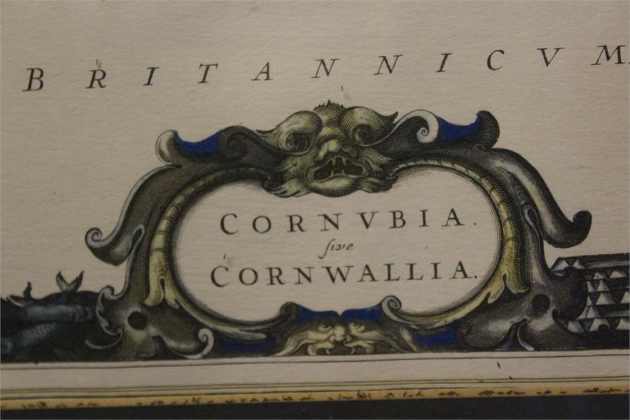 Framed coloured print of a map of Cornwall / Cornwallia / Cornubia - Image 2 of 3
