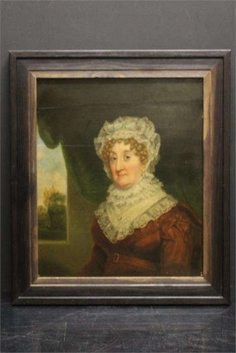 A portrait, oil on board, 19th Century, bearing label " Isabella Stroud ". " Born in ?, she - Image 6 of 9