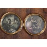 Two round gilt framed prints labels verso - "The visit..." & "The farmers visit"