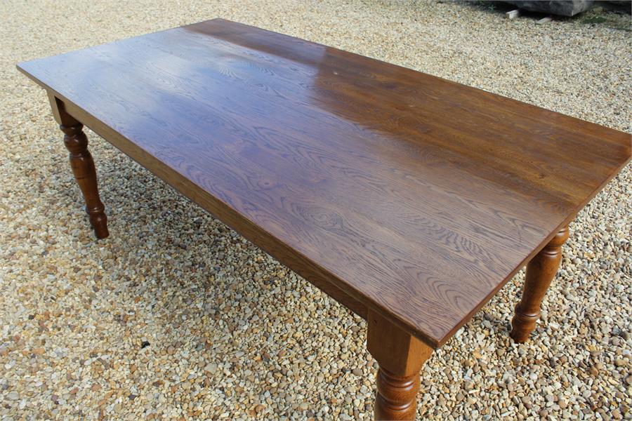 Oak farmhouse style kitchen dining table. Measures: - Image 3 of 4
