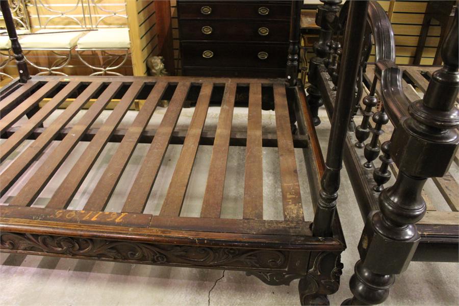 A Carved Four Poster bed. 7ft by 65" wide, 79" high, mattress base height 19 1/2", would suit 62" - Image 2 of 6