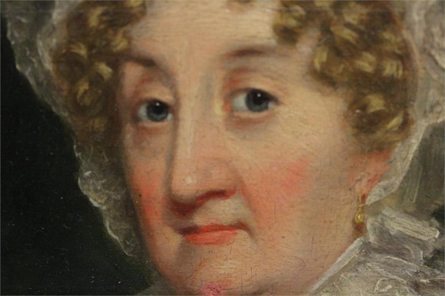 A portrait, oil on board, 19th Century, bearing label " Isabella Stroud ". " Born in ?, she - Image 3 of 9