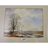 FRAMED AND GLAZED WATERCOLOUR OF WINTER COUNTRY SCENE WITH TREES SIGNED KEITH MOORE 8.
