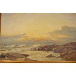 OIL ON BOARD - SUNSET SEA SIGNED H BENNET 31.5" X 23.