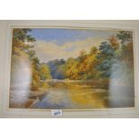 A WELL EXECUTED FRAMED AND GLAZED WATERCOLOUR OF AUTUMN ON THE RIVER 12.