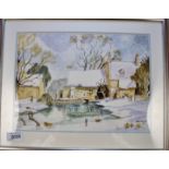 WATERCOLOUR-WATERMILL SIGNED KAY HOLDEN 1989 12.5" X 9.