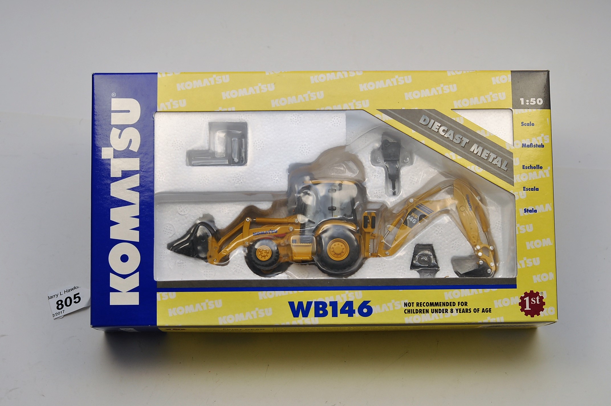 KOMATSU 1:50 SCALE WB146 BACKHOE LOADER MANUFACTURED BY FIRST GEAR WITH BOX