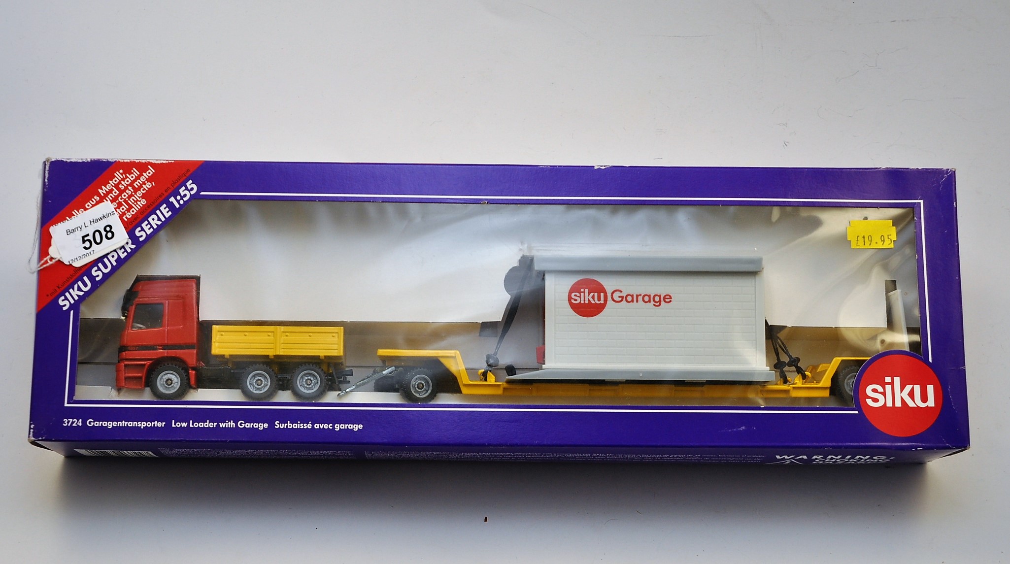 SIKU 1:55 SCALE 3724 LOW LOADER WITH GARAGE WITH BOX (GC)