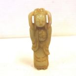Antique Chinese jade figure in the form of a lady with flowers, 9cm high