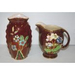 Crown Devon "ROUGE ROYALE" vase and jug