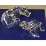 Swarovski Crystal seal & a rhinoceros with original boxes, 5.5cm long approx.