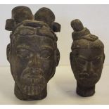 Two vintage Oriental gentleman head figurines H23cm approx