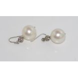 18ct white gold, diamond and Broome pearl earrings (approx 14mm pearls)