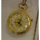 Vintage gilt metal pendant pocket watch on chain, Swiss made