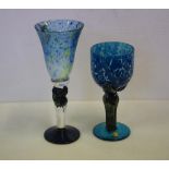 Two Colin Heaney art glass goblets both signed & dated 2001, 24cm high (tallest) approx.