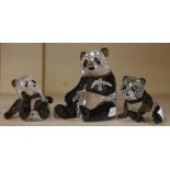Swarovski Crystal Pandas mother & 2 babies #900918, with original boxes (2), 10cm high (tallest)