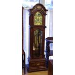 Long case grandfather clock with weight driven chiming movement, key and pendulum included, 211cm